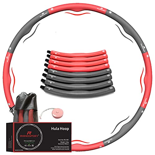 RHINOSPORT Hula Hoop Reifen Erwachsene anfänger 1,2 kg rot abnehmen Kinder mit Massage 8 Teile Segmente Abnehmbarer für...