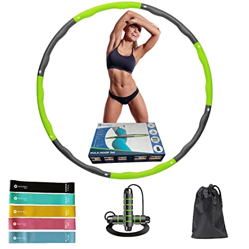 MAXIMIO GRÜN Hula Hoop Reifen für Erwachsene, Wiederstandsbänder, Springseil, Set Tasche